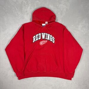 90s Mens Sport Attack Detroit Red Wings Embroidered Hoodie Streetwear 2XL